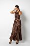 Leopard Patterned Flush Satin Brown Set - 5