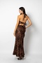 Leopard Patterned Flush Satin Brown Set - 2