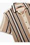 Cotton Short Sleeve Regular Fit Openwork Classic Collar Striped Shirt - 6