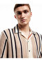 Cotton Short Sleeve Regular Fit Openwork Classic Collar Striped Shirt - 2