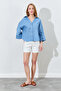 Women's Shirt Made of 100% Linen Fabric, Oversized Cut and Flowing Structure - Baby Blue |   Mkes169722-1 - 3