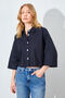 Low Sleeve Grass Crop Poplin Shirt - Black |   Mk161451-01 - 2