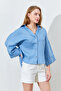Women's Shirt Made of 100% Linen Fabric, Oversized Cut and Flowing Structure - Baby Blue |   Mkes169722-1 - 6
