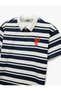 Cotton Striped Embroidery Detailed Short Sleeve Polo Neck T-Shirt - 4