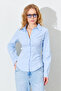 Waist-Fitted Bell Sleeve Lycra Cotton Shirt - Blue | MKS161463-01 - 7