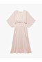 Aerobin Fabric Loose Fit Double Breasted Collar Half Bat Sleeve Long Satin Dress - 3