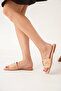 Women's Daily Comfortable Nude Gold Buckle Thin Sole Beach Slippers - 7