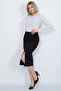 Black Women's Midi Pencil Skirt with Ribbed Slits, Stylish - 4