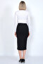 Black Women's Midi Pencil Skirt with Ribbed Slits, Stylish - 5