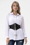 Faux Leather Black Wide Women's Belt with Chain Detail and Butterfly Figured Wide Flexible Rubber Bodice 1708 - 8