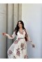 Floral Belted Double-Breasted Collared Lined Chiffon Dress - 3