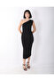 Women's Black One Shoulder Draped Midi Length Invitation Dress - 3
