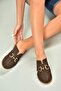 U944150403 Brown Genuine Leather Closed Front Women's Slippers - 5