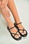 U267763509 Black Low Heeled Women's Sandals with Gold Ring Detail - 2