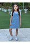 Girls' Floral Embroidered Denim Pinafore Dress and White T-Shirt Set - 6