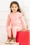 Crew Neck Long Sleeve Salmon Color Girl's Tracksuit Set