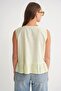 4717 Women's Front Lace Ruffle Sleeveless Linen Blouse Yellow - 6
