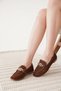 Women's Brown Perforated Daily Comfortable Stylish Detailed Oxford Masculine Soft Ballerina Shoes - 5