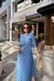 Women's Indigo Straw Belt Detailed Long Linen Shirt Dress - 700-2837 - 2