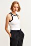 Women's White Striped Black Corded Knitted Tank Top