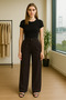 Women's Dark Brown Color Stretch Fabric Drapey High-Waist Wide-Leg Relaxed-Fit Palazzo Fabric Trousers - 5