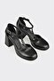 Black Leather Women's Heeled Shoes - 2