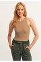 Women's Mink Ribbed T-shirt Halter Neck Knitted Tank Top