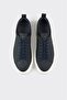 Navy Blue Leather Men's Sports Shoes - 4