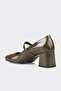 Khaki Leather Women's Heeled Shoes - 3