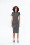 Women's Black Short-Sleeve Long Striped Dress - Yazcız - 3