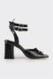 Black Leather Women's Heeled Sandals