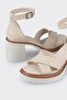 Ecru Leather Women's Heeled Sandals - 4