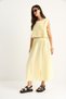 Women's Lemon Yellow Elastic Waist Skirt with Side Tie Detail Crop Muslin Top and Bottom Set 60283236 - 3