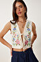 Flower Embroidered Muslin Vest Cream Lfh0003 - 3