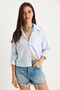 Women's Baby Blue Half Sleeve Shirt with Single Pocket Detail 60282013 - 2
