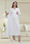 Women's Ecru Lace Special Design Long Sleeve Cotton Maternity Maternity Dressing Gown Nightgown Set