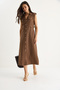 Women's Brown Gold Buttoned Waist Detailed Linen Dress 7011 60283421 - 3