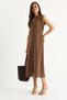 Women's Brown Gold Buttoned Waist Detailed Linen Dress 7011 60283421 - 4