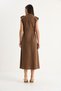 Women's Brown Gold Buttoned Waist Detailed Linen Dress 7011 60283421 - 7