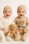 Baby Boy Organic Cotton 2-Piece Jumpsuit Set 4 Pieces Natural Teddy Bear Patterned Baby Boy with Hat - 2