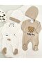 Baby Boy Organic Cotton 2-Piece Jumpsuit Set 4 Pieces Natural Teddy Bear Patterned Baby Boy with Hat - 3