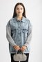 9289 - Comfortable Stylish Women's Denim Jacket with Sleeves Knitwear Detail - 3