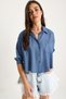 Women's Indigo Self-Striped Half Sleeve Single Pocket Detailed Shirt 2108 60283328 - 2
