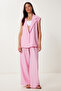 Belted Vest Palazzo Knitted Suit Pink Lby0002