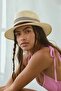 Women's Mesh Breathable Faux Leather Striped Straw Panama Hat-Beige