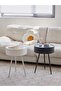 Round Side Table with Triangle Metal Legs, Coffee Table with Storage Shelf, Bedside Table, Black Col - 5