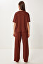 Comfortable Stretchy Knitted Bottom-Top Set Brown Lby0004 - 8