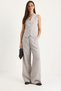 Women's Gray High Waist Pants and Vest Lined Bottom-Top Set 9257 60281047