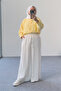 Lined Crashed Modal Wide Leg Palazzo Trousers with Elastic Waist - White - 4