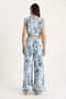 Women's Blue Padded Elastic Waist Crop Blouse Loose Trousers Patterned Linen Bottom-Top Set 25-086 60283430 - 6